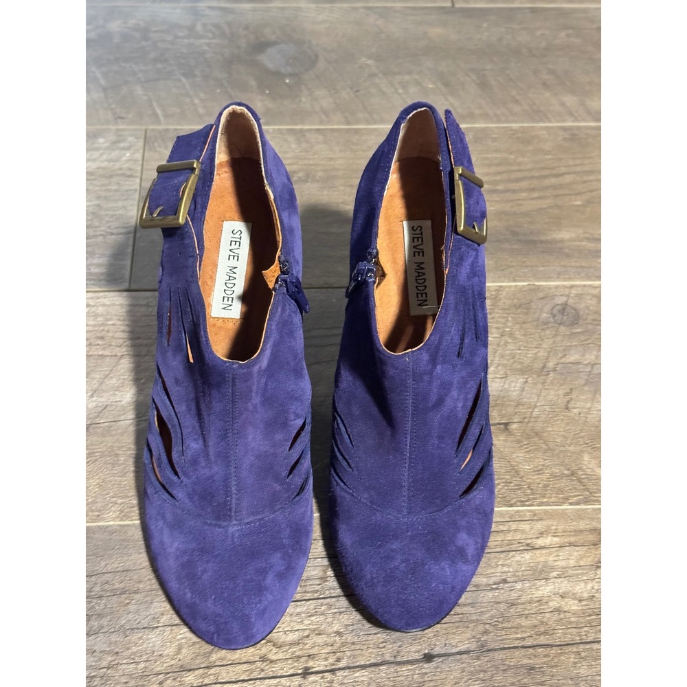Steve Madden Womens Purple Suede Cut Out Buckle Ankle Booties Heels Size 10